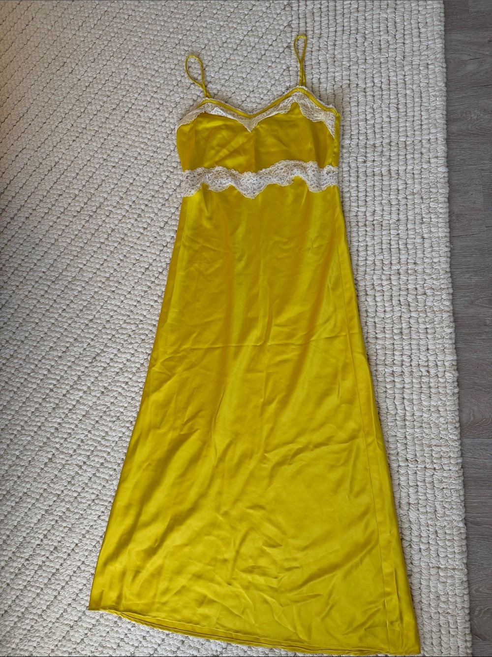 Zara Bright Yellow Satin Slip with Lace Trim